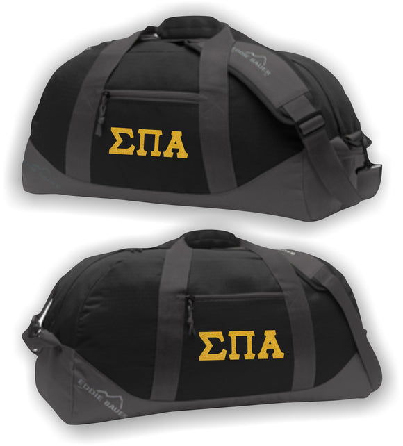 Sigma Pi Alpha-Duffel Bag; Eddie Bauer® Ripstop Duffel; Embroidered-ELLA-EB900MED; EB901LG-BLK-GRYSTEEL