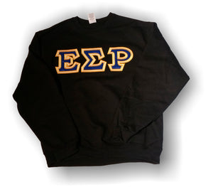 Epsilon Sigma Rho - Black 9.5oz Crew Neck Sweatshirt with Blue on White Twill