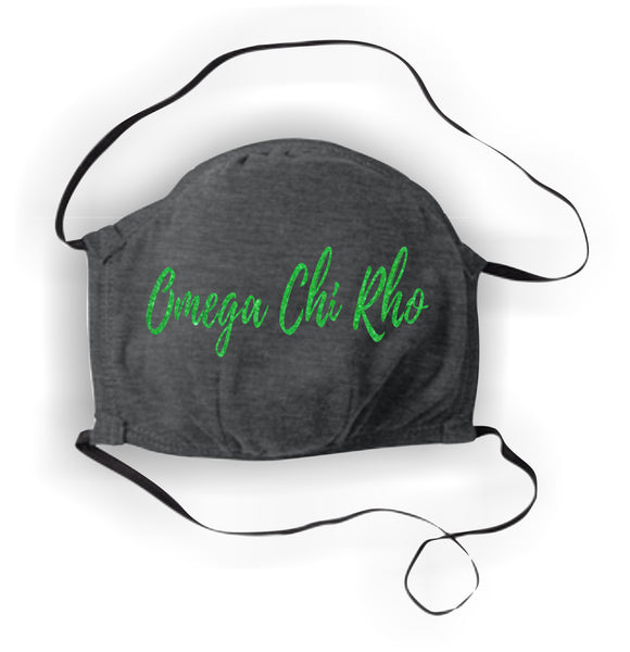 Omega Chi Rho-Face Covering, Black with Neon Green Glitter-WCR-ALLMASK50-BLK-NEONGRN