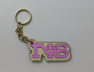 Gamma Phi Beta - Pink Mirror on Gold Mirror Keychain with Letters