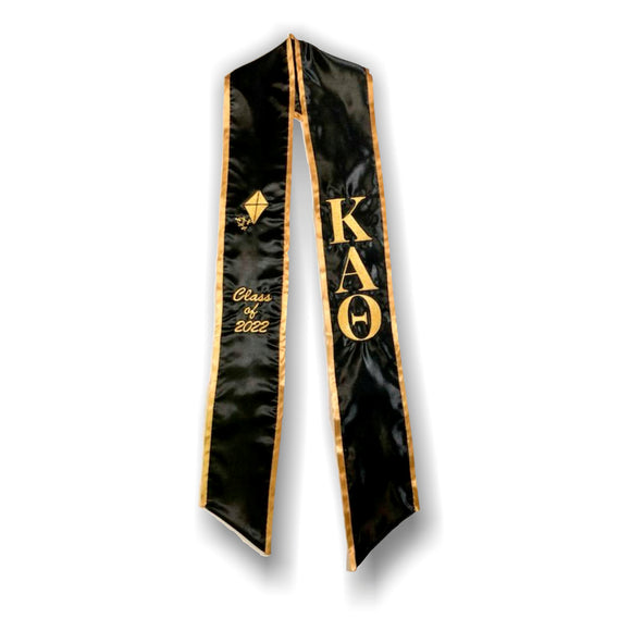 Kappa Alpha Theta-Graduation Stole with Letters and Kite-KAQ-STOLE-BLK-GLD