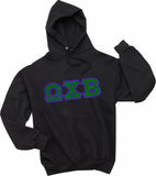 Omega Chi Beta-Hooded Sweatshirt, JERZEES® SUPER SWEATS®; Embroidered (Double Stitched)-WCB-4997-HDSW-BLK