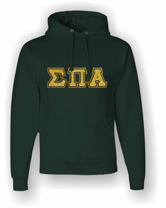 Sigma Pi Alpha – Hooded Sweatshirt, Embroidered, Gold Glitter on Black with Metallic Gold Stitching (Double Stitched)–4997M JERZEES® SUPER SWEATS®