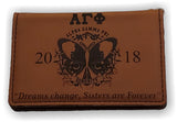 Alpha Gamma Phi-ID Holder, Leatherette, Laser Engraved-AGF-WLT-LTHR