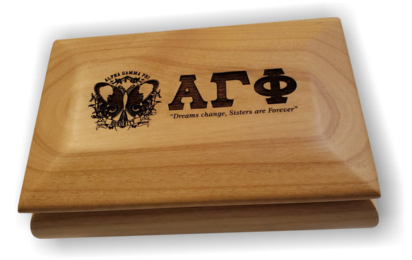 Alpha Gamma Phi-Jewelry Box, Wood, Engraved-AGF-GBX31-JWLBOX
