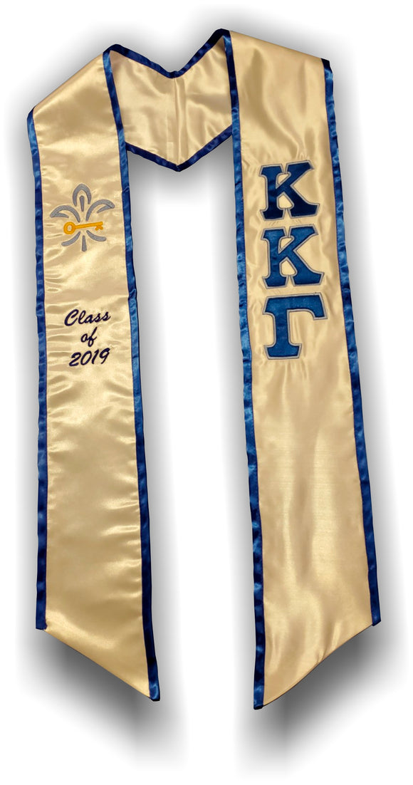 Kappa Kappa Gamma - Graduation Stole with Letters, Fleur De Lis and Year