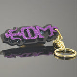 Sigma Theta Psi-Keychain, Glitter Letters on Glossy Black or Gold Mirror-SQY-03-KEY-PRPLGLTR