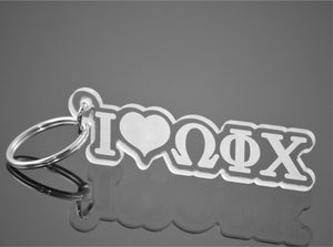Omega Phi Chi-Keychain, Love, Clear Acrylic, Laser Etched-WFC-02-KEY-LUV