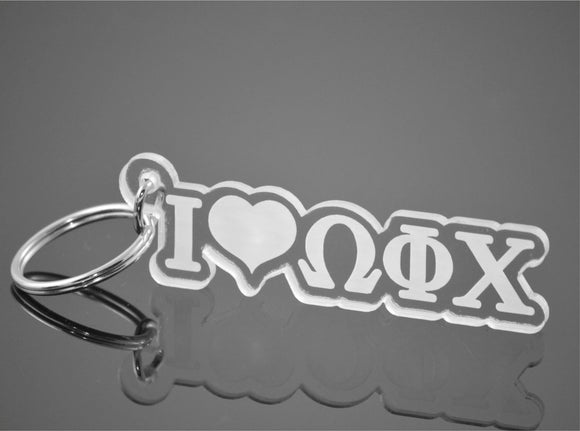 Omega Phi Chi-Keychain, Love, Clear Acrylic, Laser Etched-WFC-02-KEY-LUV
