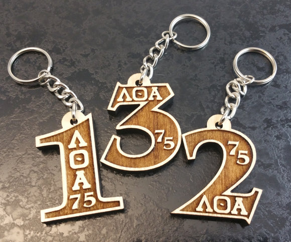 Lambda Theta Alpha-Keychain, Line Number, Wood, Laser Engraved-LQA-01-KEY-NUM
