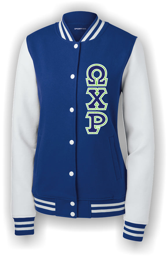 Omega Chi Rho- Fleece Letterman Jacket; Sport-Tek®; Ladies; Embroidered (Double Stitched)- WCR-LST270-FLEECE-LTRMN
