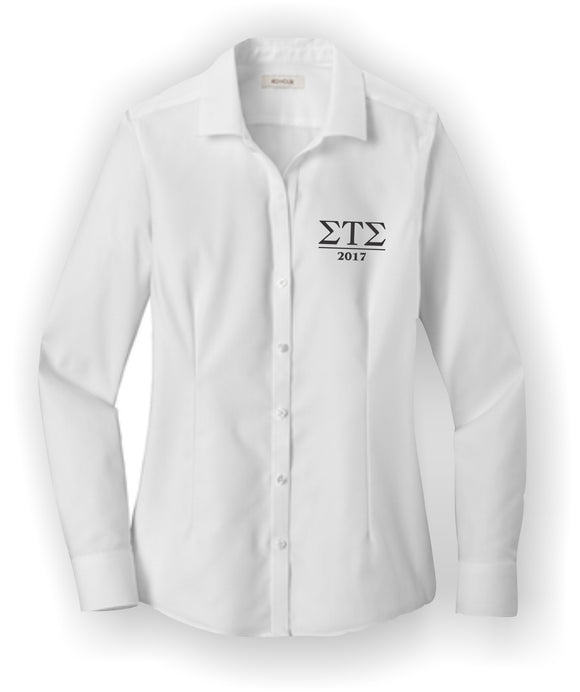 Sigma Tau Sigma-Red House® Ladies Pinpoint Oxford Non-Iron Shirt; Embroidered-STS-RH250-WHT