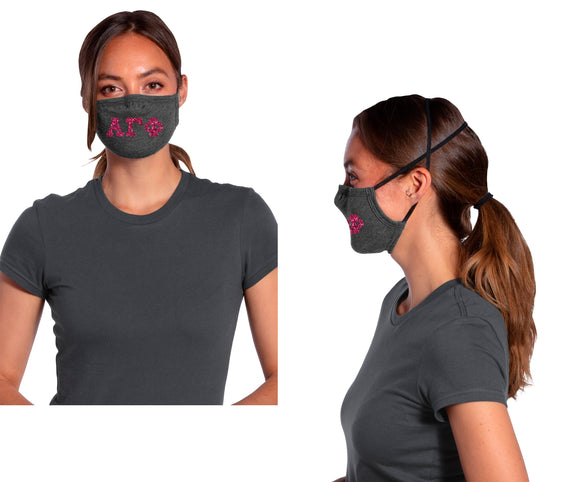 Alpha Gamma Phi-Face Covering, Black with Hot Pink Glitter-AGF-ALLMASK50-BLK-HTPNKGLTR