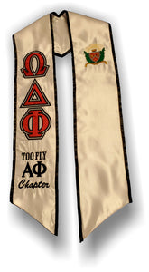 Omega Delta Phi - Graduation Stole with Red, Grey and Black Letters and Crest