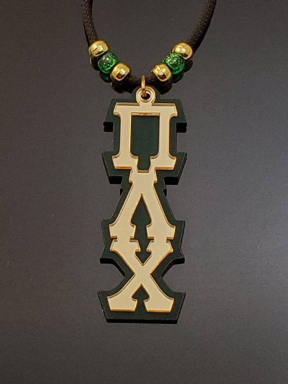 Pi Lambda Chi - Tiki with Gold Mirror Front and Dark Green Twill Fabric for Background