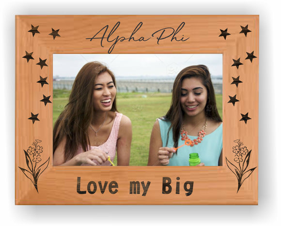 Alpha Phi – Picture Frame, Big Sis-Lil Sis, 4X6, Genuine Red Alder, PTF146