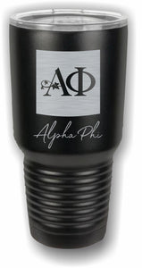 Alpha Phi - Polar Camel 30 oz. Black Ringneck Vacuum Insulated Tumbler w/Lid & Silver Ring, Laser Engraved - LTM7316