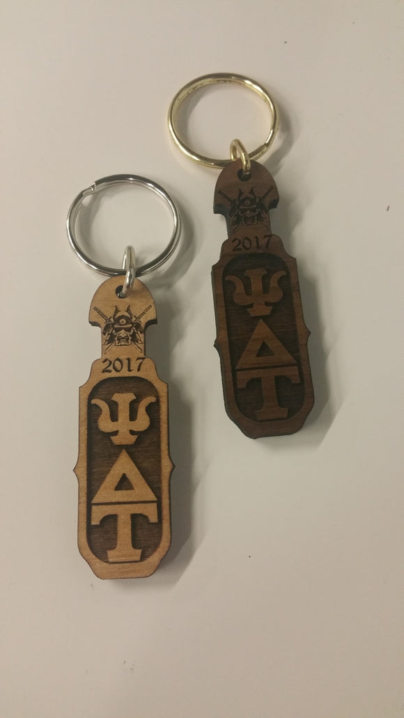 Psi Delta Tau - Wood Key Chain with Letters - Year - Samurai