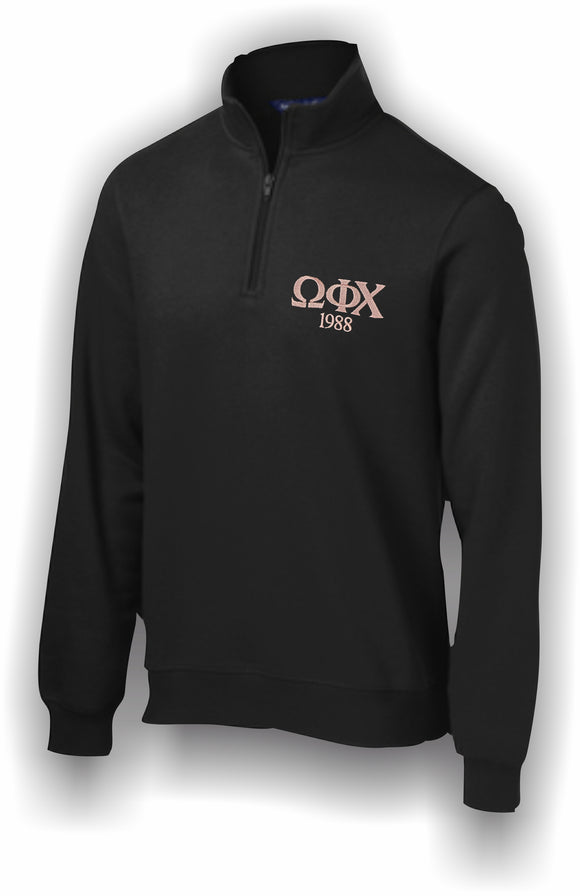 Omega Phi Chi–1/4 Zip Sweatshirt, Embroidered, Sport-Tek®–WFC-ST253-QTRZP-BLK