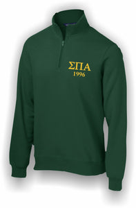 Sigma Pi Alpha–1/4 Zip Sweatshirt, Embroidered–SPA-ST253-QTRZP-LTR-POCKET