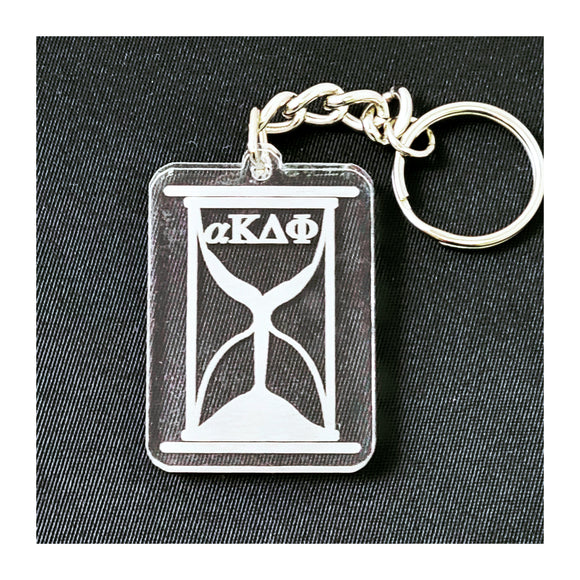 alpha Kappa Delta Phi-Keychain; Acrylic, Etched-AKDF-02-KEY-CUT-HRGLASS