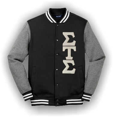 Sigma Tau Sigma – Sport-Tek® Fleece Letterman Jacket, Embroidered (Double Stitched)-STS-ST270-FLEECE-LTRMN-BLK-LTR
