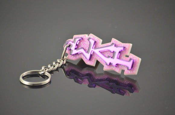 Sigma Lambda Gamma-Keychain, Purple Mirror Letters on Pink Glitter-SLG-03-KEY-PRPLMIR-PNKGLTR