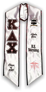 Kappa Delta Chi-Graduation Stole with Letters and Shield-KDC-STL-WHITE-MRN