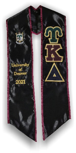 Upsilon Kappa Delta- Graduation Stole with Letters and Crest-UKD-STL-BLK-MRN