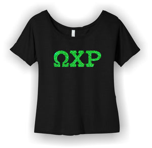 Omega Chi Rho-T-Shirt, Slouchy, Greek Letters, Glitter-STS-BC8816