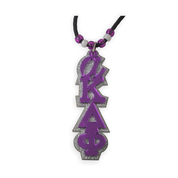 alpha Kappa Delta Phi-Tiki; Acrylic; Purple Mirror Front on Silver Glitter; AKDF-03-TIKI-PRPLMIR-SLVRGLTR